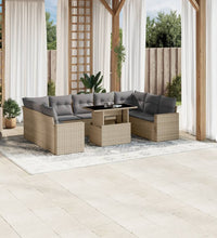 10-tlg. Garten-Sofagarnitur mit Kissen Beige Poly Rattan