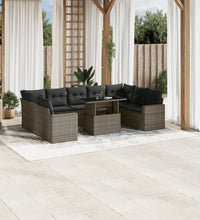 10-tlg. Garten-Sofagarnitur mit Kissen Grau Poly Rattan