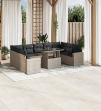 10-tlg. Garten-Sofagarnitur mit Kissen Hellgrau Poly Rattan