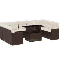 10-tlg. Garten-Sofagarnitur mit Kissen Braun Poly Rattan
