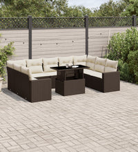 10-tlg. Garten-Sofagarnitur mit Kissen Braun Poly Rattan