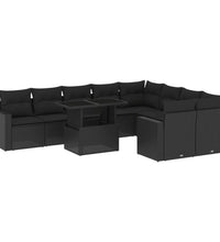 10-tlg. Garten-Sofagarnitur mit Kissen Schwarz Poly Rattan