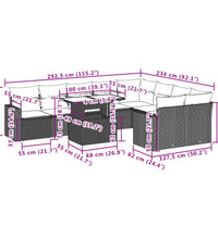 10-tlg. Garten-Sofagarnitur mit Kissen Schwarz Poly Rattan