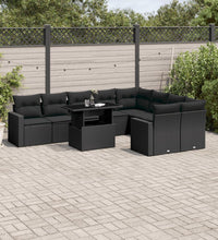 10-tlg. Garten-Sofagarnitur mit Kissen Schwarz Poly Rattan