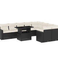 10-tlg. Garten-Sofagarnitur mit Kissen Schwarz Poly Rattan