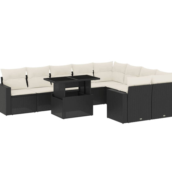 10-tlg. Garten-Sofagarnitur mit Kissen Schwarz Poly Rattan