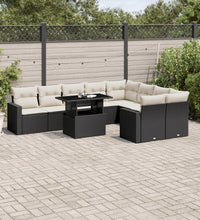 10-tlg. Garten-Sofagarnitur mit Kissen Schwarz Poly Rattan