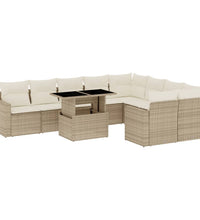 10-tlg. Garten-Sofagarnitur mit Kissen Beige Poly Rattan