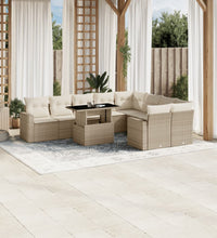 10-tlg. Garten-Sofagarnitur mit Kissen Beige Poly Rattan