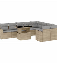 10-tlg. Garten-Sofagarnitur mit Kissen Beige Poly Rattan