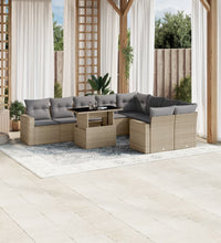 10-tlg. Garten-Sofagarnitur mit Kissen Beige Poly Rattan