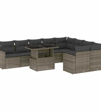 10-tlg. Garten-Sofagarnitur mit Kissen Grau Poly Rattan