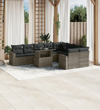 10-tlg. Garten-Sofagarnitur mit Kissen Grau Poly Rattan
