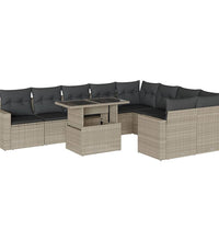 10-tlg. Garten-Sofagarnitur mit Kissen Hellgrau Poly Rattan