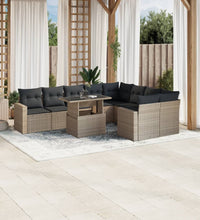 10-tlg. Garten-Sofagarnitur mit Kissen Hellgrau Poly Rattan