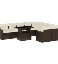 10-tlg. Garten-Sofagarnitur mit Kissen Braun Poly Rattan
