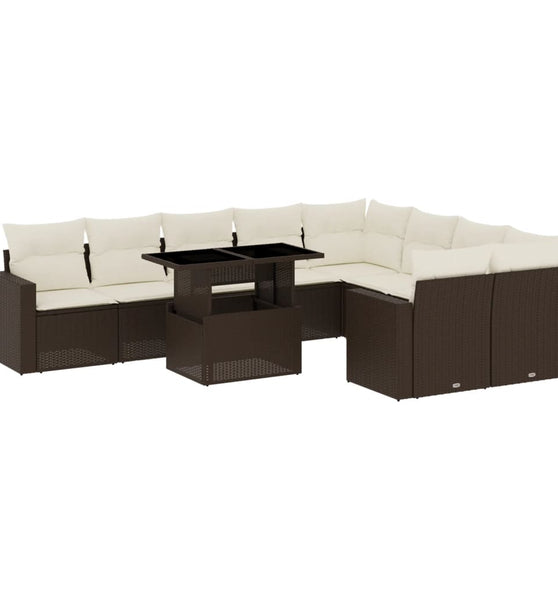 10-tlg. Garten-Sofagarnitur mit Kissen Braun Poly Rattan