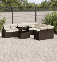 10-tlg. Garten-Sofagarnitur mit Kissen Braun Poly Rattan