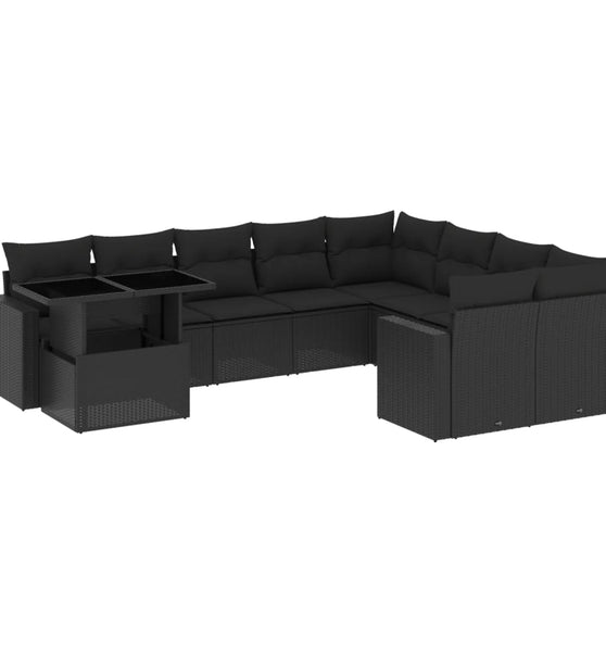 10-tlg. Garten-Sofagarnitur mit Kissen Schwarz Poly Rattan
