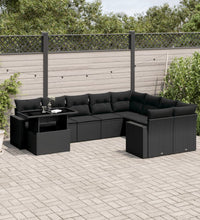 10-tlg. Garten-Sofagarnitur mit Kissen Schwarz Poly Rattan