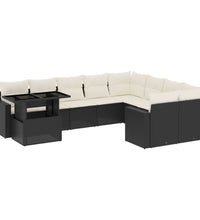 10-tlg. Garten-Sofagarnitur mit Kissen Schwarz Poly Rattan