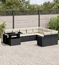 10-tlg. Garten-Sofagarnitur mit Kissen Schwarz Poly Rattan