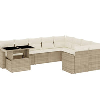 10-tlg. Garten-Sofagarnitur mit Kissen Beige Poly Rattan