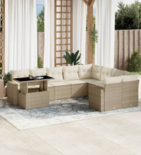 10-tlg. Garten-Sofagarnitur mit Kissen Beige Poly Rattan