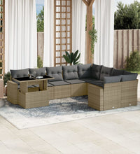 10-tlg. Garten-Sofagarnitur mit Kissen Beige Poly Rattan