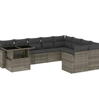10-tlg. Garten-Sofagarnitur mit Kissen Grau Poly Rattan