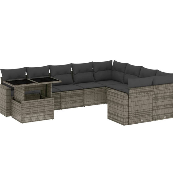 10-tlg. Garten-Sofagarnitur mit Kissen Grau Poly Rattan