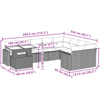 10-tlg. Garten-Sofagarnitur mit Kissen Grau Poly Rattan