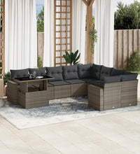 10-tlg. Garten-Sofagarnitur mit Kissen Grau Poly Rattan