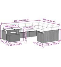 10-tlg. Garten-Sofagarnitur mit Kissen Hellgrau Poly Rattan