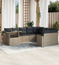 10-tlg. Garten-Sofagarnitur mit Kissen Hellgrau Poly Rattan