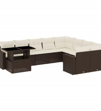 10-tlg. Garten-Sofagarnitur mit Kissen Braun Poly Rattan