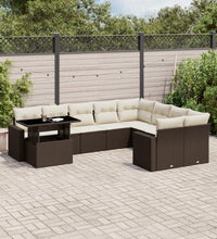10-tlg. Garten-Sofagarnitur mit Kissen Braun Poly Rattan