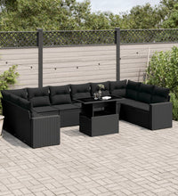 11-tlg. Garten-Sofagarnitur mit Kissen Schwarz Poly Rattan
