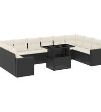 11-tlg. Garten-Sofagarnitur mit Kissen Schwarz Poly Rattan
