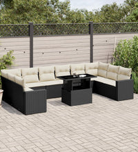 11-tlg. Garten-Sofagarnitur mit Kissen Schwarz Poly Rattan