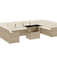 11-tlg. Garten-Sofagarnitur mit Kissen Beige Poly Rattan