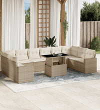11-tlg. Garten-Sofagarnitur mit Kissen Beige Poly Rattan