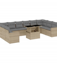 11-tlg. Garten-Sofagarnitur mit Kissen Beige Poly Rattan