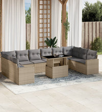 11-tlg. Garten-Sofagarnitur mit Kissen Beige Poly Rattan