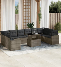 11-tlg. Garten-Sofagarnitur mit Kissen Grau Poly Rattan