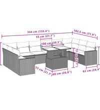 11-tlg. Garten-Sofagarnitur mit Kissen Hellgrau Poly Rattan