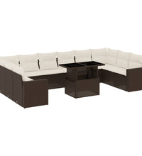 11-tlg. Garten-Sofagarnitur mit Kissen Braun Poly Rattan