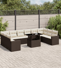 11-tlg. Garten-Sofagarnitur mit Kissen Braun Poly Rattan