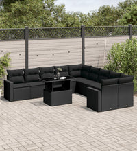11-tlg. Garten-Sofagarnitur mit Kissen Schwarz Poly Rattan
