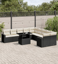 11-tlg. Garten-Sofagarnitur mit Kissen Schwarz Poly Rattan
